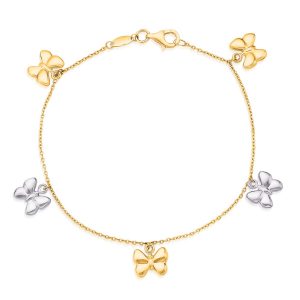 14K Two-Tone Gold Butterfly Charms Bracelet