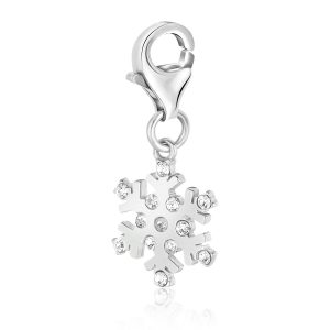 Sterling Silver White Tone Crystal Embellished Snowflake Charm
