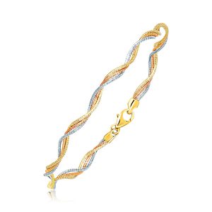 14K Two-Tone Gold Curly Motif Mirror Spring Bracelet