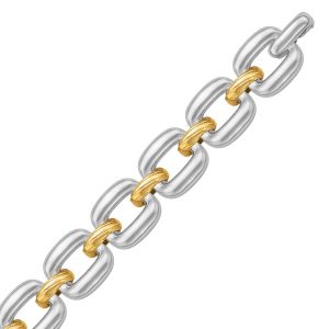 18K Yellow Gold and Sterling Silver Diamond Cut Rhodium Plated Chain Bracelet