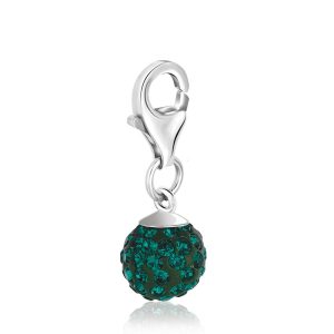 Sterling Silver May Birthstone Charm with Green Tone Crystal Accents