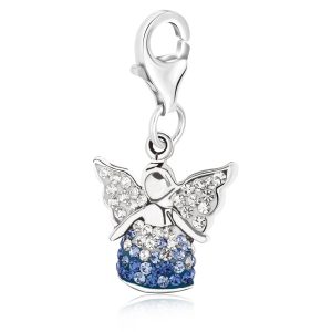 Sterling Silver Multi Color Crystal Accented Angel Charm