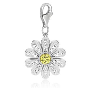 Sterling Silver Daisy White and Yellow Tone Crystal Embellished Charm