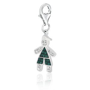 Sterling Silver May Birthstone Boy Charm with Multi Color Crystal Accents