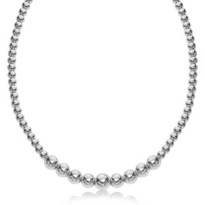 Sterling Silver Graduated Style Bead Necklace with Rhodium Plating