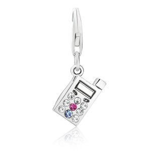 Sterling Silver Cellphone Charm with Crystal Embellishments