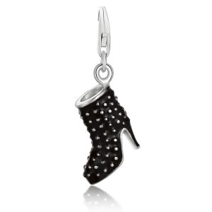 Sterling Silver Studded Style Boot Charm with Black Enamel