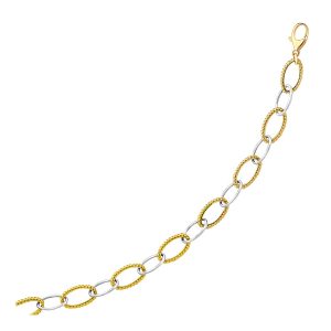 14K Two-Tone Gold Fashion Bracelet with Cable and Polished Oval Links