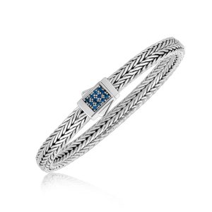 Sterling Silver Braided Blue Sapphire Accented Men's Bracelet