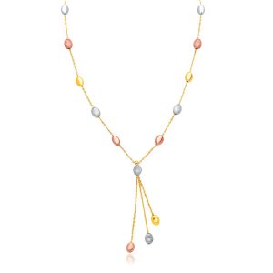 14K Tri-Color Gold Pebble Station Necklace with Triple Drop