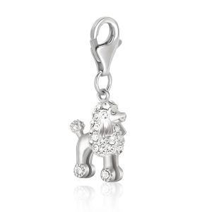 Sterling Silver Poodle Dog Crystal Studded Charm