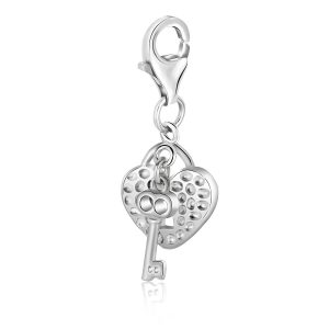 Sterling Silver Dual Heart Lock and Key Charm