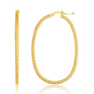 14K Yellow Gold Textured Large Oval Hoop Earrings