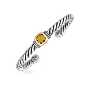18K Yellow Gold Open Cable Cuff Bangle with a Citrine Embellished Station