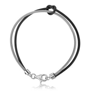 Sterling Silver Rhodium and Ruthenium Plated Knot Motif Wheat Bracelet