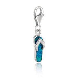 Sterling Silver Flip Flop Charm with Opal and Milgrain Design