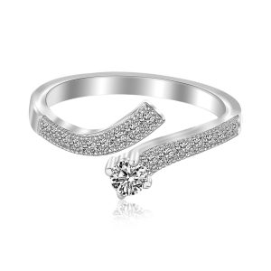 Sterling Silver Rhodium Finished Curvy Toe Ring with Cubic Zirconia Accents