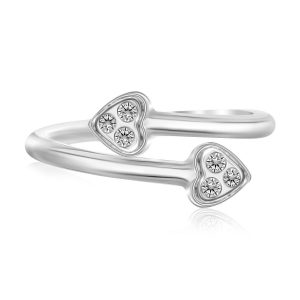 Sterling Silver Rhodium Plated Heart Motif Cubic Zirconia Heart Toe Ring