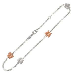 14K Rose Gold and Sterling Silver Anklet with Butterfly Stations
