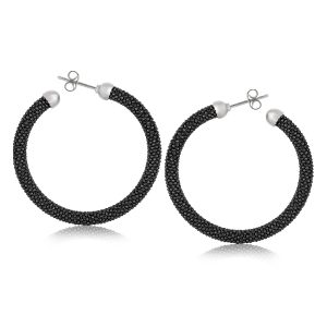 Sterling Silver Ruthenium Plated Black Hue Popcorn Earrings with Rounded Ends