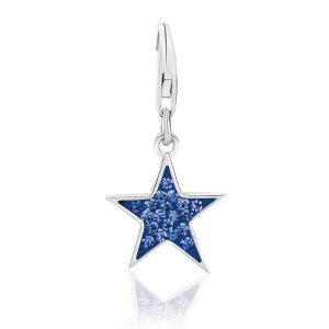 Sterling Silver Star Charm with Blue Tone Crystal Accents