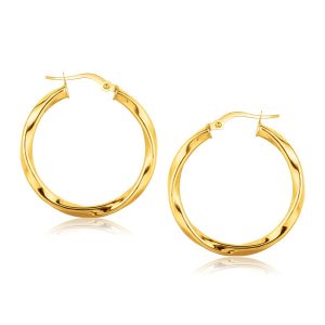 14K Yellow Gold Classic Twist Hoop Earrings (1 inch Diameter)