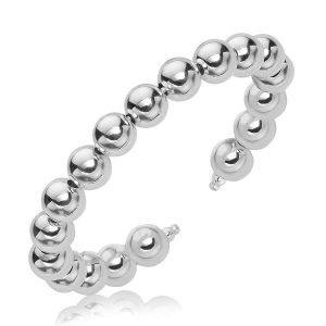 Sterling Silver Rhodium Plated Open Cuff with a Bead Motif (10mm)