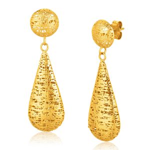 Italian Design 14K Yellow Gold Woven Drop Earring with Button Stud