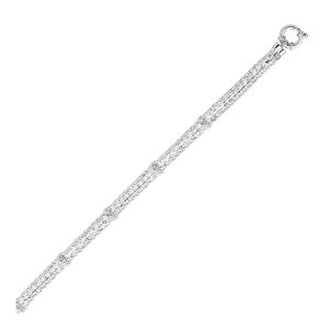 14K White Gold Dual Wheat Chain Bracelet with Diamond Stations (.08 ct. tw.)