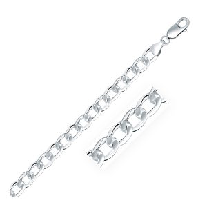 Rhodium Plated 7.8mm 925 Sterling Silver Curb Style Chain