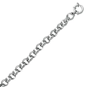 Sterling Silver Rolo Rhodium Plated Chain Bracelet with Rope Texture Motifs