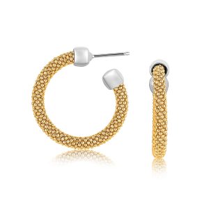 Sterling Silver Yellow Gold Plated Popcorn Hoop Earrings with Rounded Ends