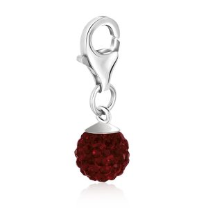 Sterling Silver January Birthstone Round Charm with Red Tone Crystal Accents