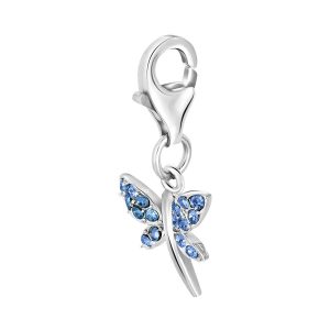 Sterling Silver Dragon Fly Charm with Crystal Accents