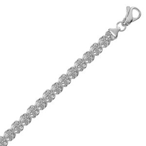 Sterling Silver Classic Byzantine Link Bracelet with Rhodium Plating
