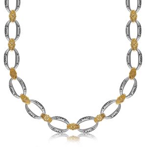 18K Yellow Gold and Sterling Silver Chain Necklace in a Fancy Filigree Motif