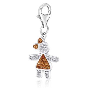 Sterling Silver November Birthstone Multi Tone Crystal Accented Girl Charm