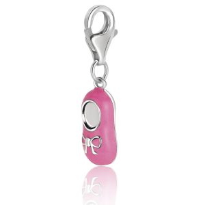 Sterling Silver Baby Shoe Charm with Pink Enamel Finishing