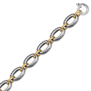 18K Yellow Gold and Sterling Silver Chain Necklace in a Cable Motif