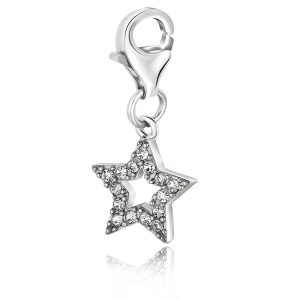 Sterling Silver Star Charm with White Tone Crystal Embellishments