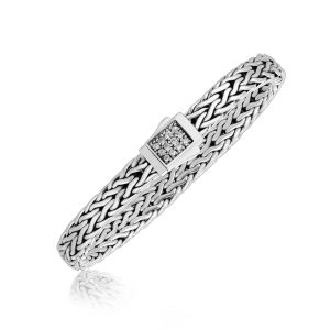 Sterling Silver Braided Men's Bracelet with a White Sapphire Accented Clasp