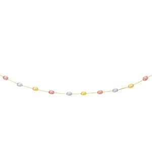 14K Tri-Color Gold Necklace with Fancy Textured Pebble Stations