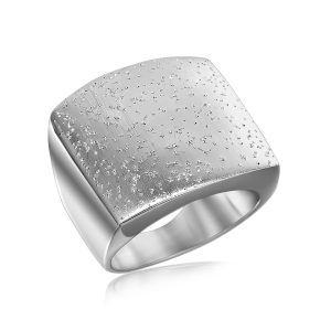 Sterling Silver Rhodium Plated Stardust Motif Flat Ring