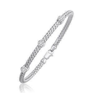 Basket Weave Bangle with Diamond Accents in 14K White Gold (4.0mm)
