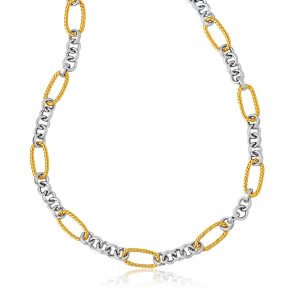 14K Two-Tone Gold Long Cable Inspired and Round Link Necklace