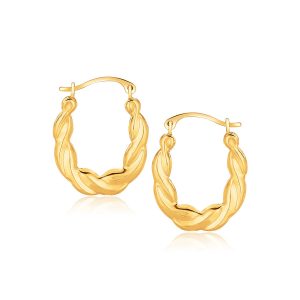 10K Yellow Gold Oval Twist Hoop Earrings