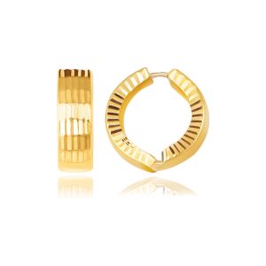 14K Two-Tone Gold Reversible Textured Hinged Hoop Huggie Earrings