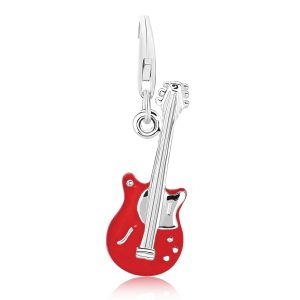 Sterling Silver Guitar Charm with Red Enamel Coating