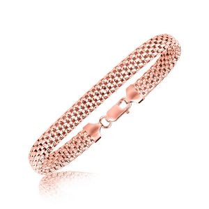 Sterling Silver Mesh Design Bangle with Rose Gold Plating
