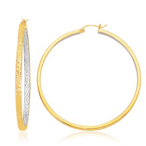 Two-Tone Yellow and White Gold Large Patterned Hoop Earrings